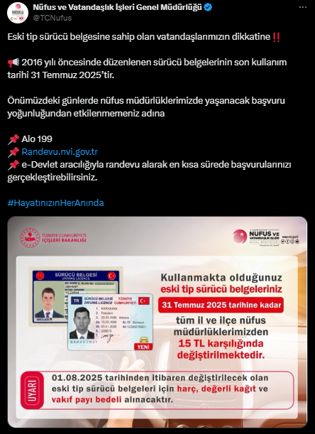 Ehliyet Yenileme Duyurusu