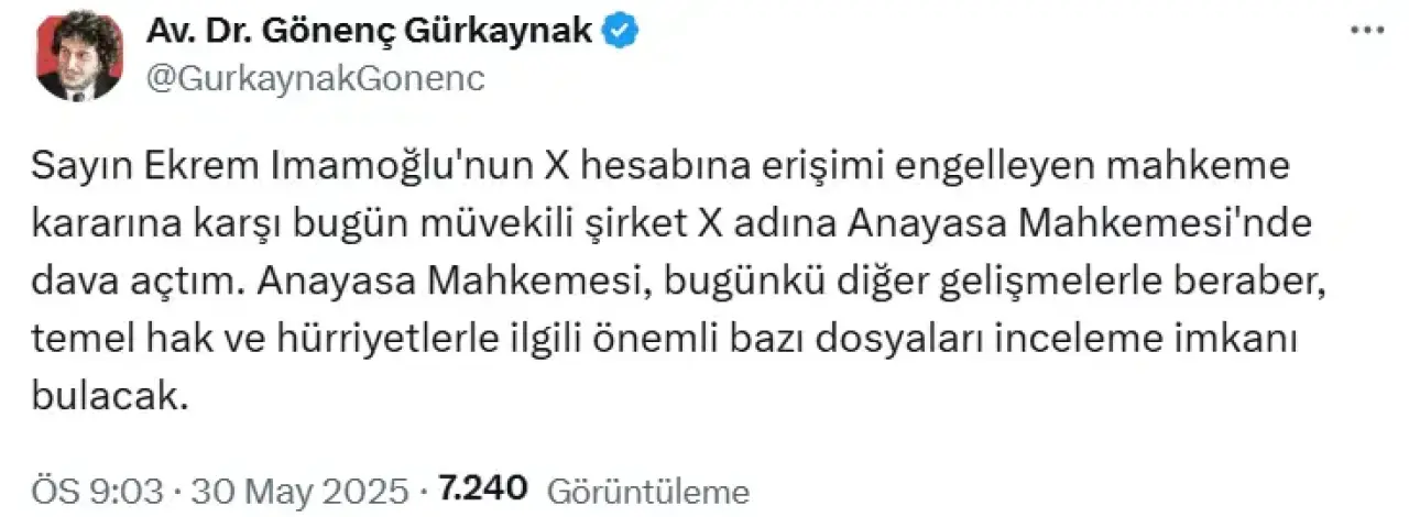 X'in avukatı İmamoğlu'nun hesabına uygulanan erişim engeli için yeni hamle yaptı
