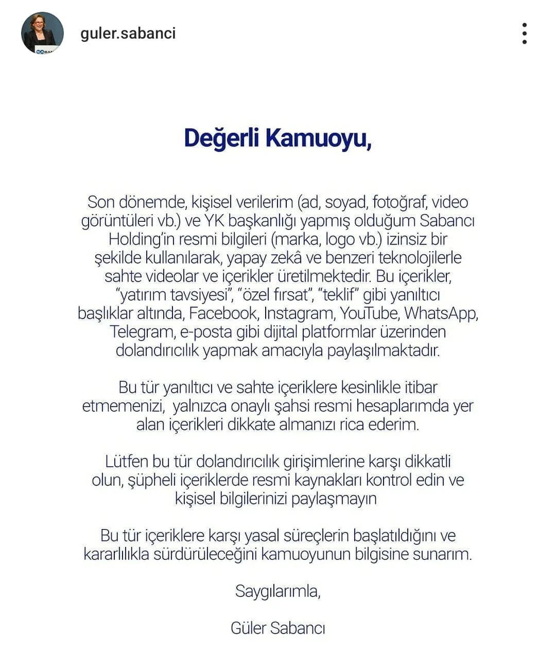 Güler Sabancı Açıklama