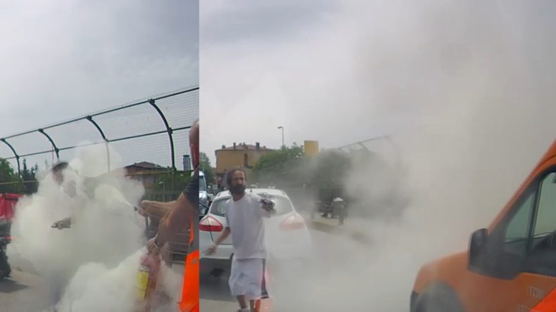 Bıçaklı Saldırıya Yangın Tüpüyle Yanıt Verildi