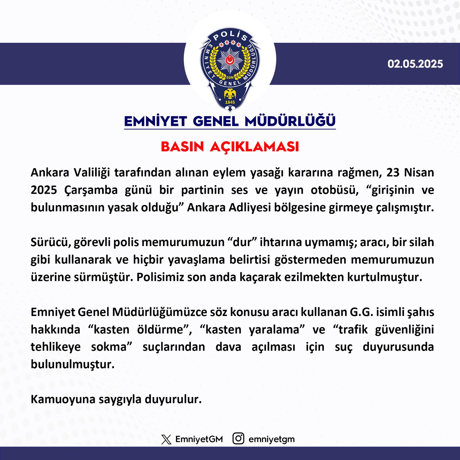Emniyet Genel Müdürlüğü Açıklama