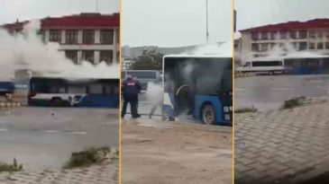 Elazığ’da Belediye Otobüsü Seyir Halindeyken Alev Aldı