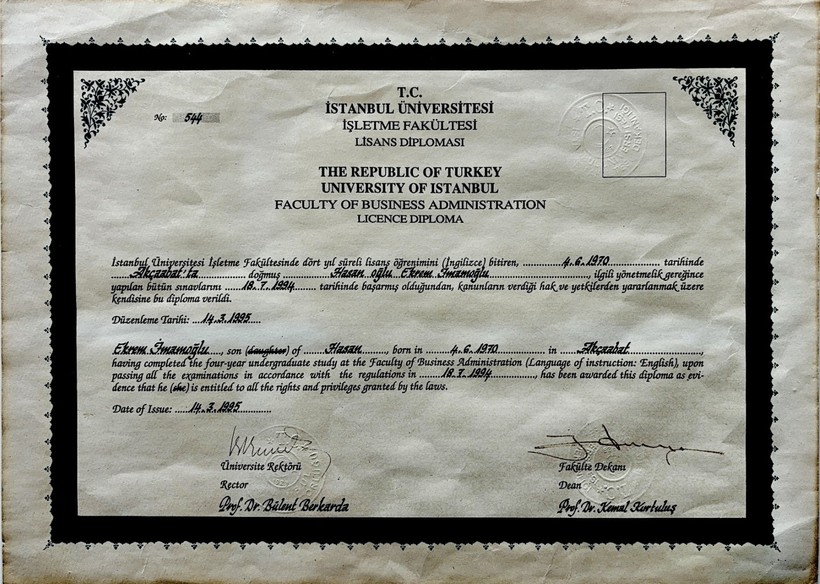 İmamoğlu'nun Lisans Diploması