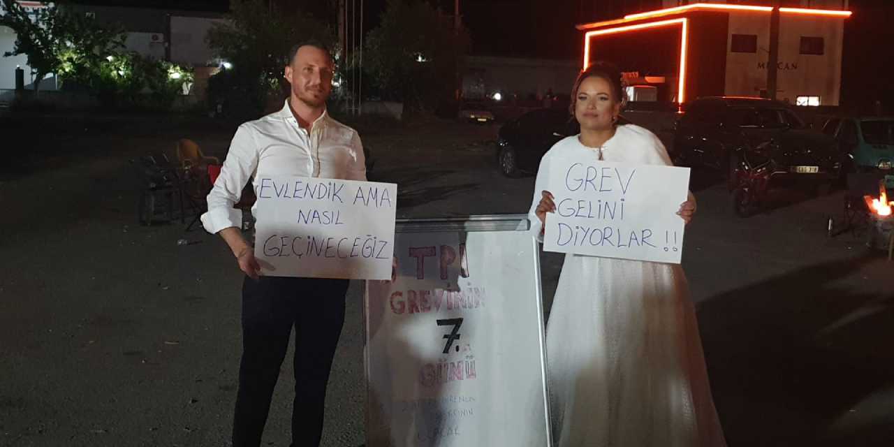 Grev alanında evlenen çift