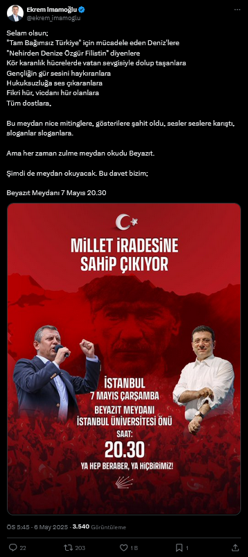 Ekrem İmamoğlu'nun Beyazıt Meydanı Mitingi