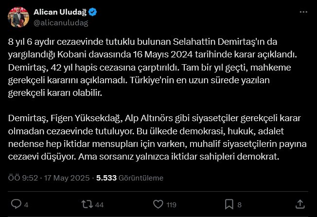 Alican Uludağ'ın paylaşımı