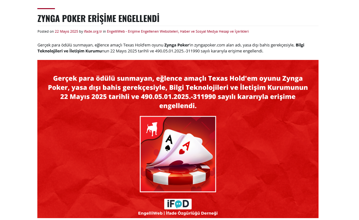 Zynga Poker Erişime Engellendi