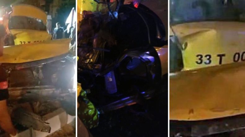 Taksinin hurdaya döndüğü feci kazada iki ölü