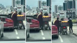 Trafikte Dehşet Anları: Motokuryeye Silah Çekildi
