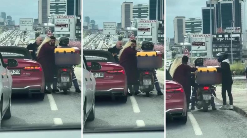 Trafikte Dehşet Anları: Motokuryeye Silah Çekildi