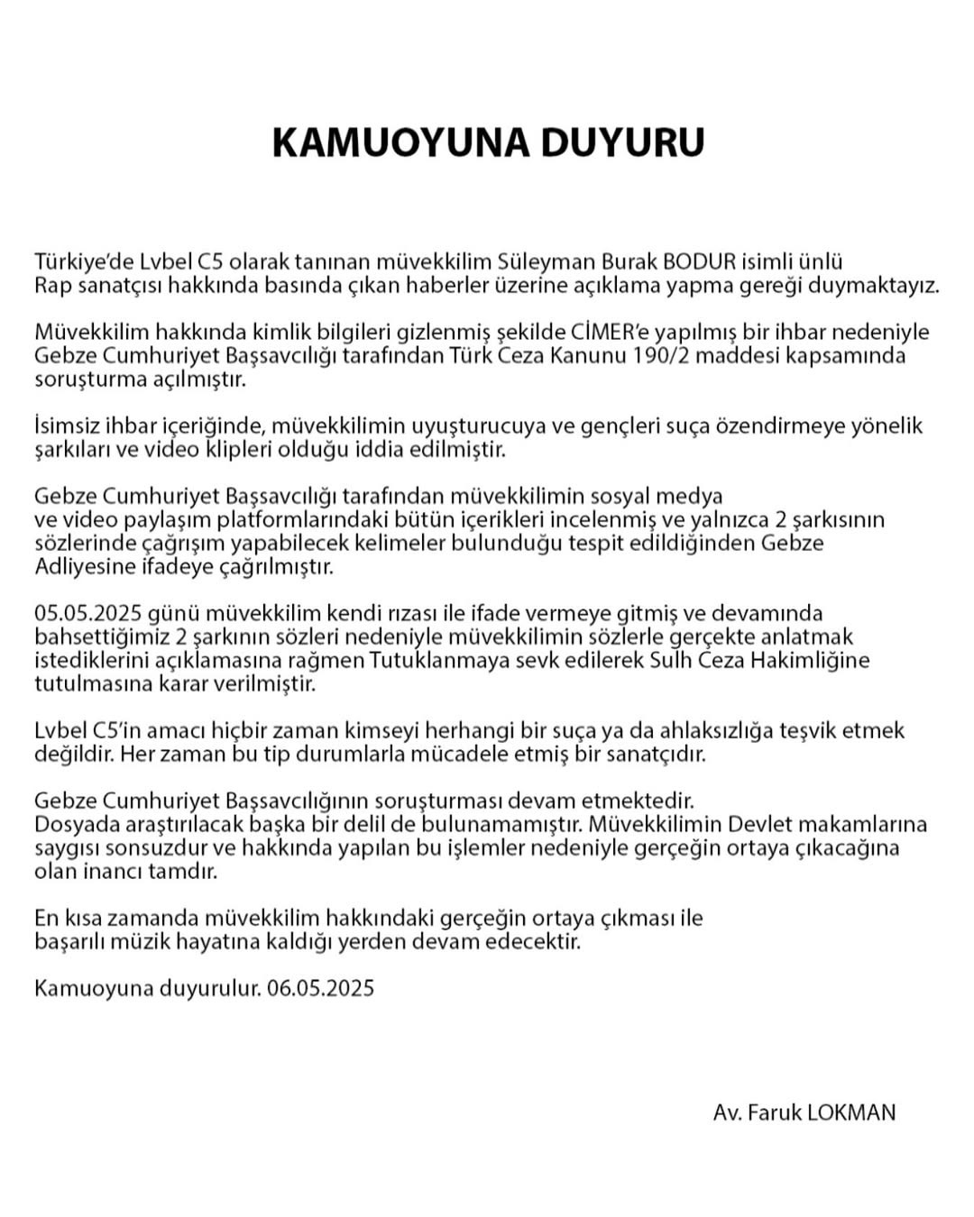 Lvbel C5 Avukat Açıklama