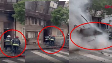 Yangına müdahale eden 2 itfaiye personeli yıkılan evin altında kaldı