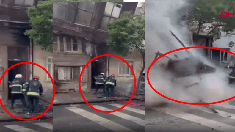 Yangına müdahale eden 2 itfaiye personeli yıkılan evin altında kaldı