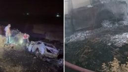 Alev Alan Otomobilin Sürücüsü Feci Şekilde Hayatını Kaybetti
