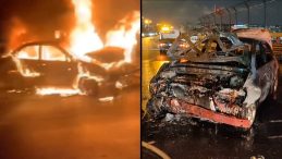 Çarpmamak İçin Manevra Yapan Sürücü, Alevlerden Son Anda Kurtuldu