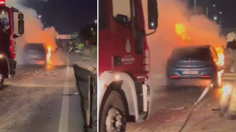 Kağıthane’de otomobil alev topuna döndü! Sürücü yaralandı