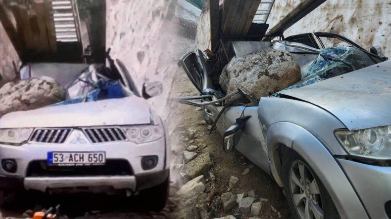 Rize’de Korkunç Kaza! Aracın Üzerine Düşen Kaya Parçaları: 1 Ölüm, 2 Yaralı