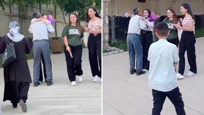 Sınavdan Çıkan Kızına Çiçeklerle Sürpriz: 'Dünyalar Benim Oldu'
