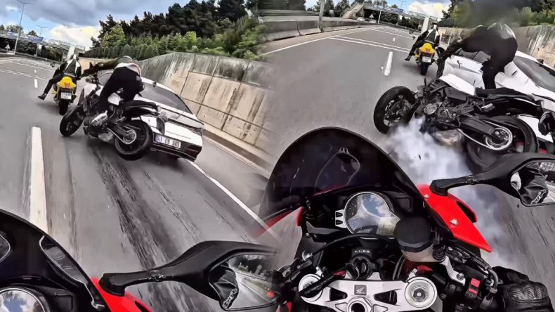 Yolda Su Birikti, Motosikletler Çarpıştı: Kask Kamerası Her Şeyi Kaydetti