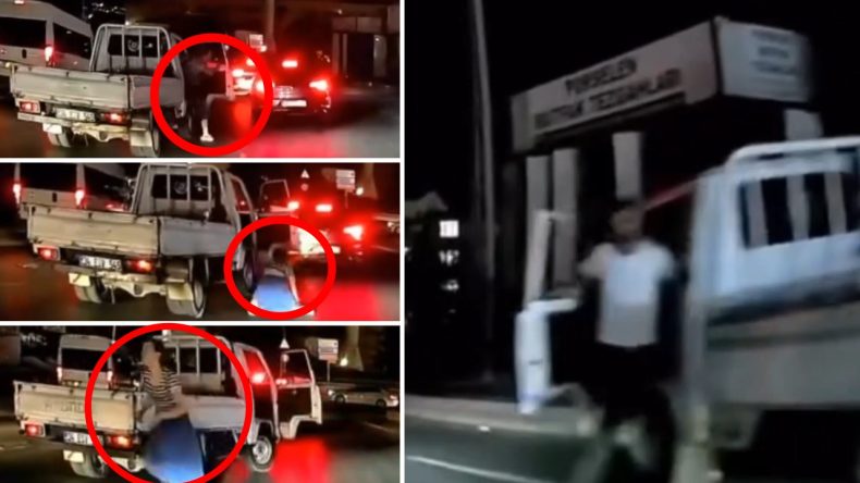 Yolda Şok Edici Olay! Kadın Kamyonetten Atlarken Şoför Peşinden Silahla Koştu